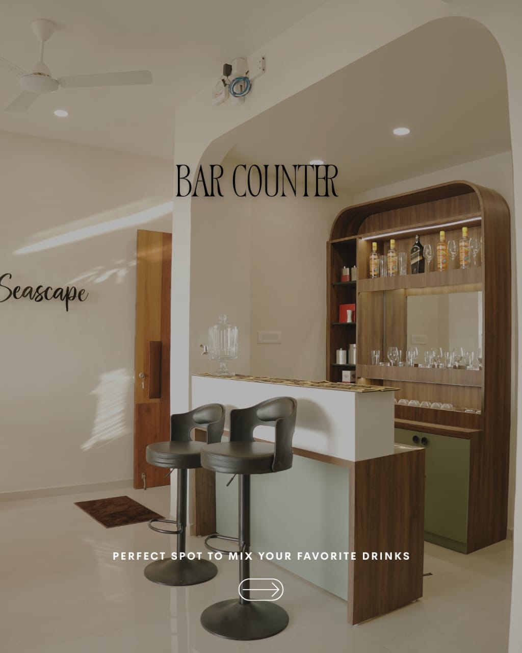 Seascape bar counter with bar stools