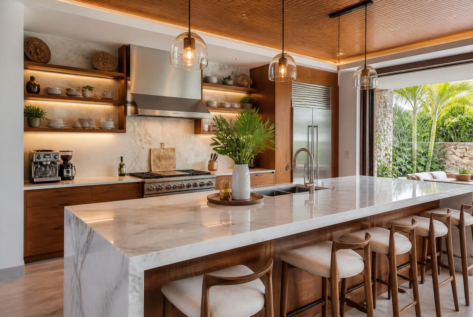 Chef's kitchen with marble island
